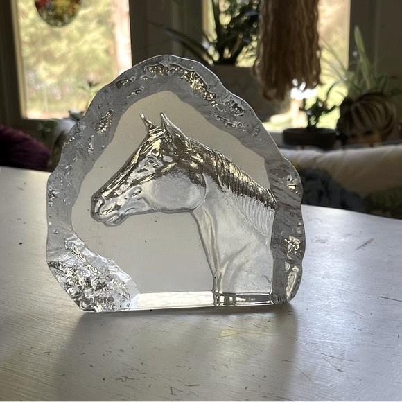 Signed Nybro Crystal of Sweden Horse Head Sculpture - Hand Made Reverse image - Picture 2 of 11